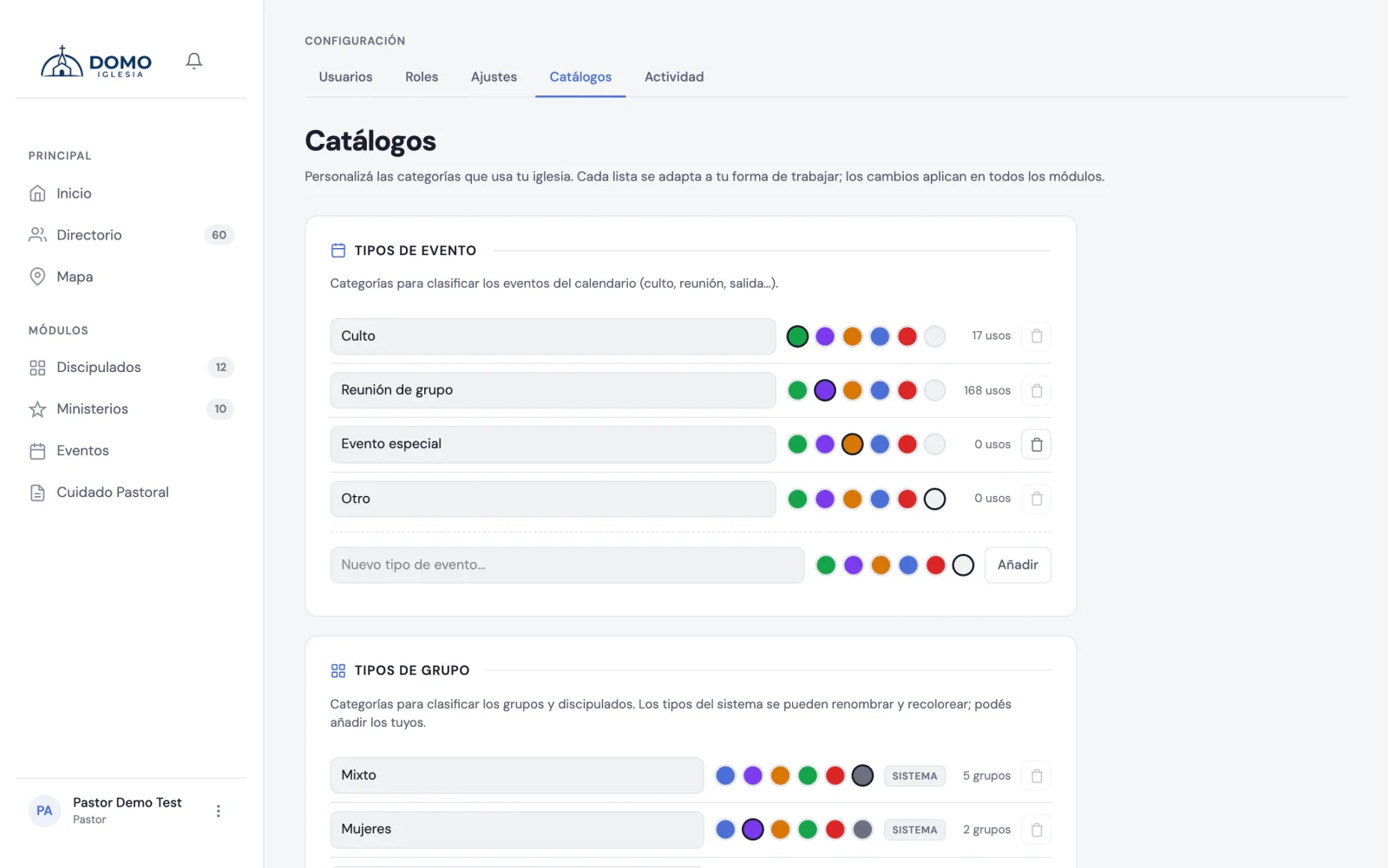 Los catálogos configurables de la iglesia