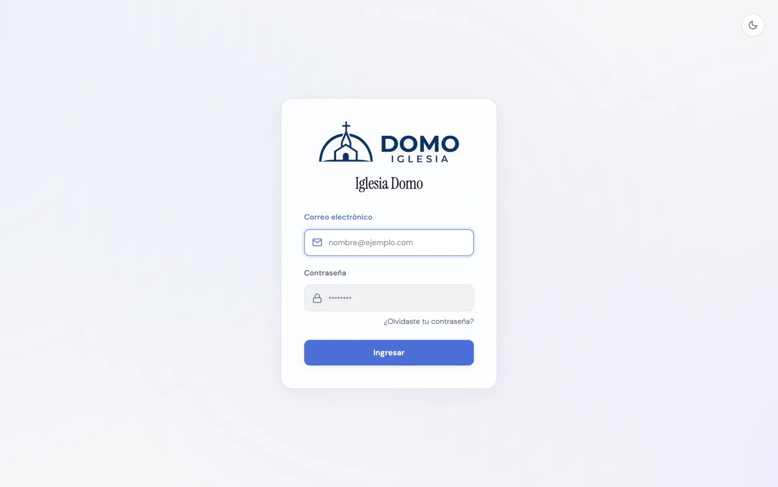 La pantalla de inicio de sesión de Domo